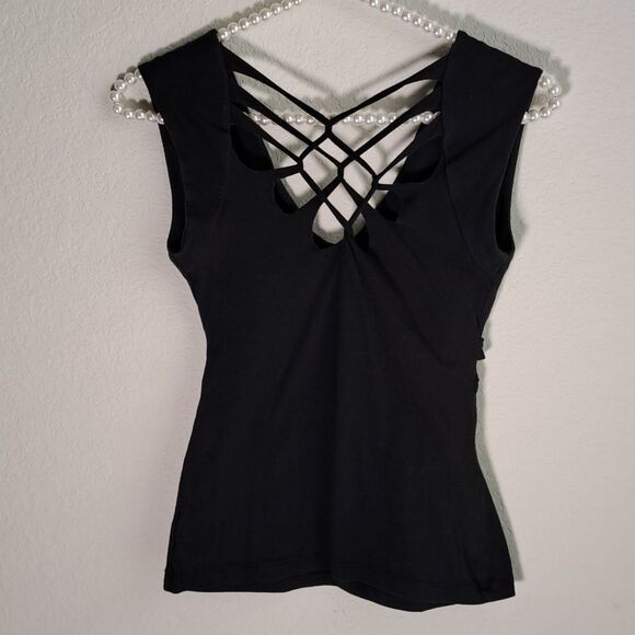 Bebe Y2K Vintage Women’s Black Sleeveless Top Size Small Spider Web Back USA - Picture 5 of 9